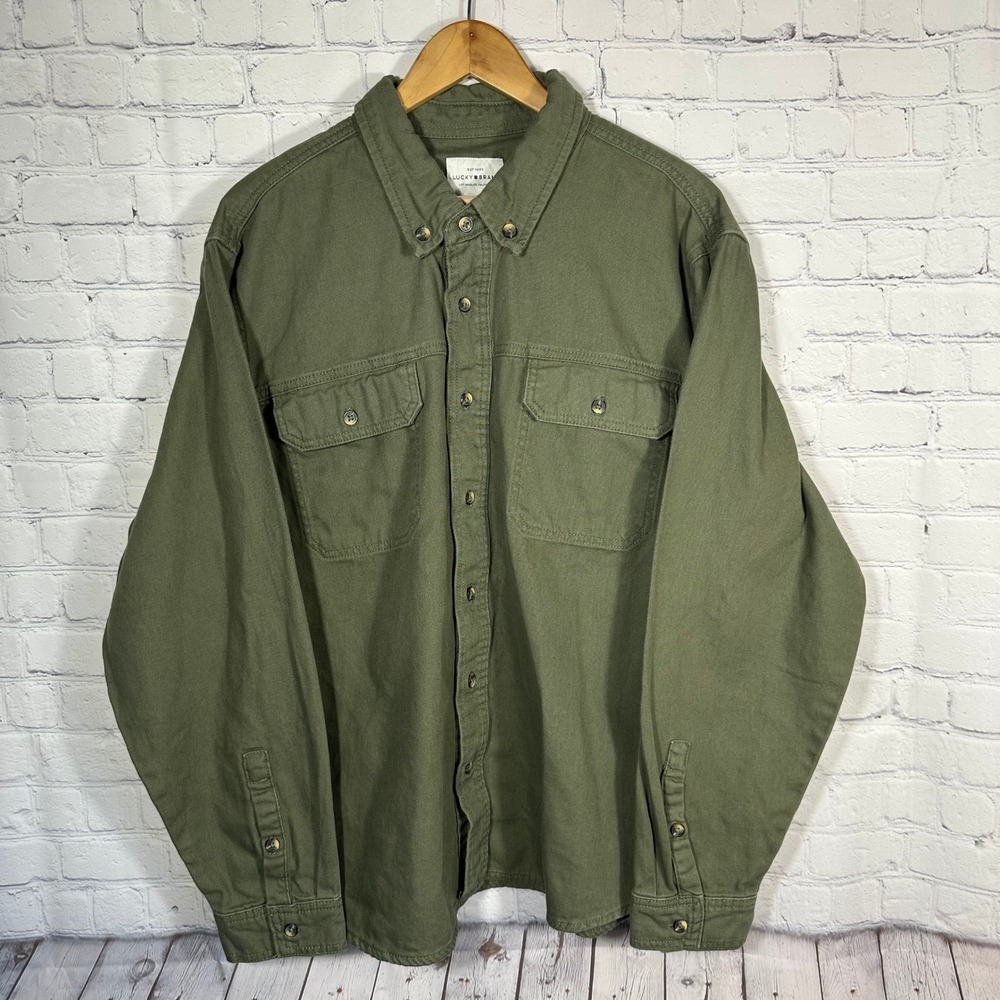 Lucky Brand Mens XXL Green‎ Cotton Twill Button Down Utility Shirt 7MS3000